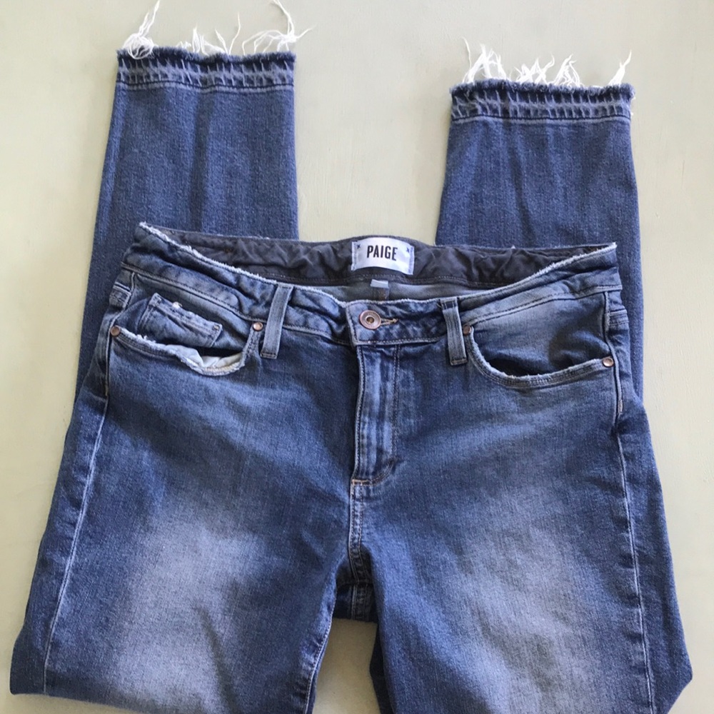 raw hem, skinny, medium wash paige jeans!